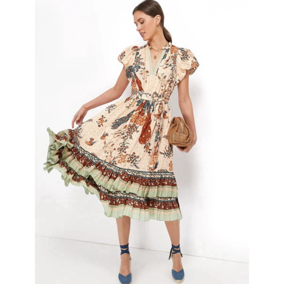 Ulla Johnson Remi Floral Tiered Midi Dress Size 10 Cottage Ruffled Hem Wedding - Picture 1 of 16